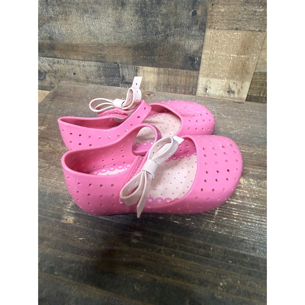 Mini Melissa Pink Mary Jane Bow Jelly Shoes Perforated Flats Girls Size 8 - Picture 3 of 7